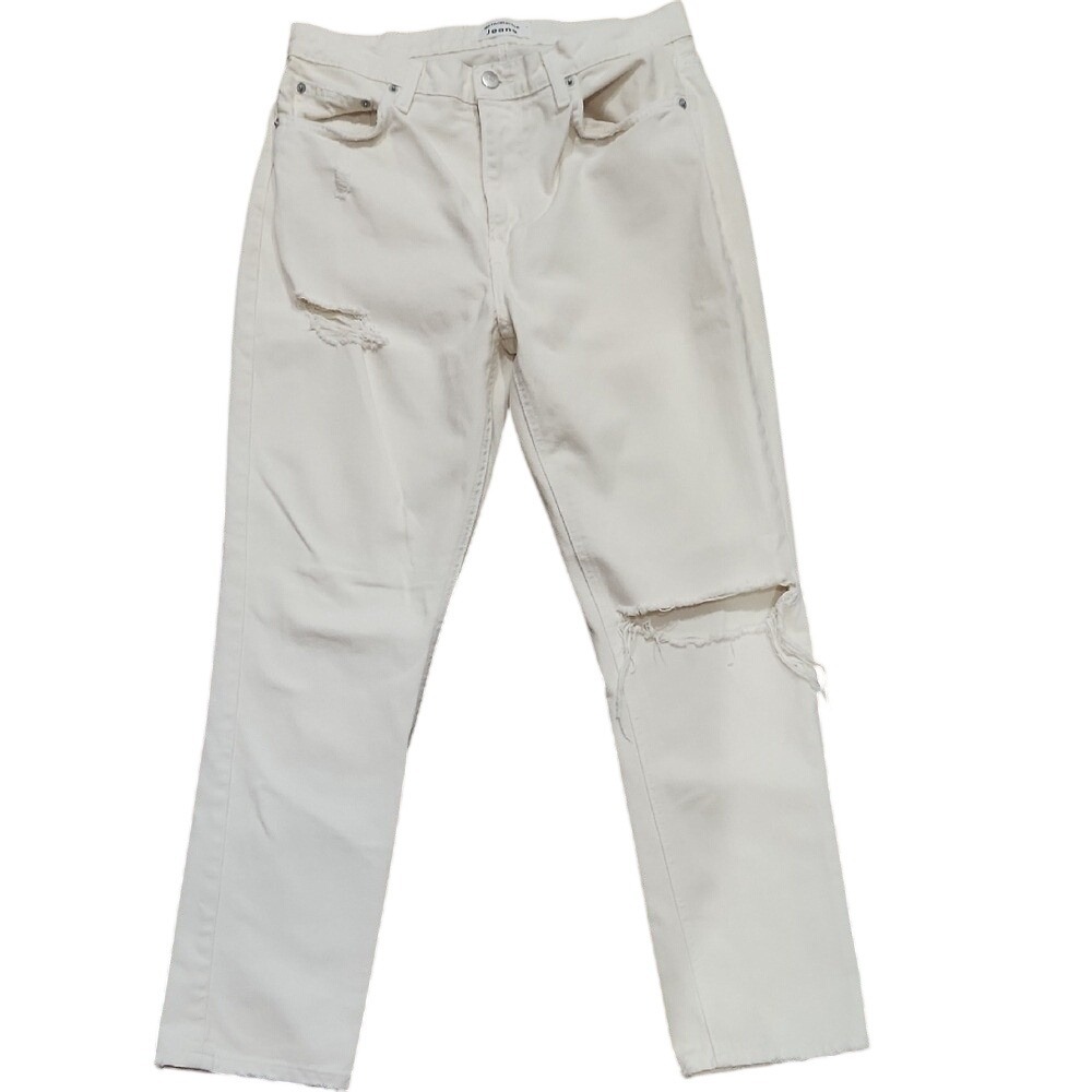 Reformation Julia High Cigarette Jean‎ Ivory Cream Destroyed Distressed Size 30